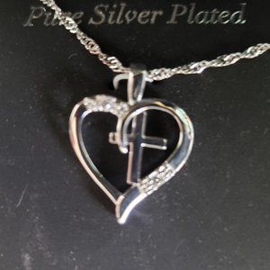 Sparkle Allure Brand Heart with Cross Necklace ~ S